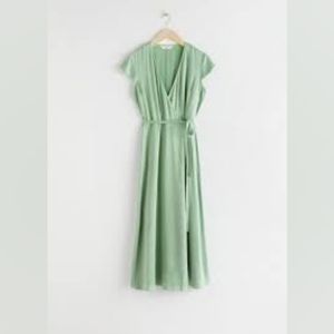 Other stories designer green satin midi wrap dress sz 0